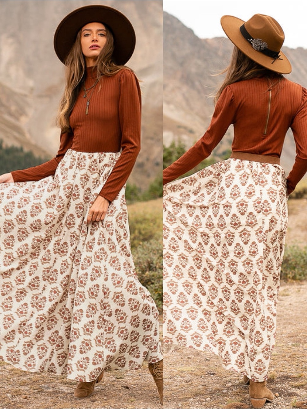 Fit & Flare Vintage Western Boho Inspired Maxi Dress